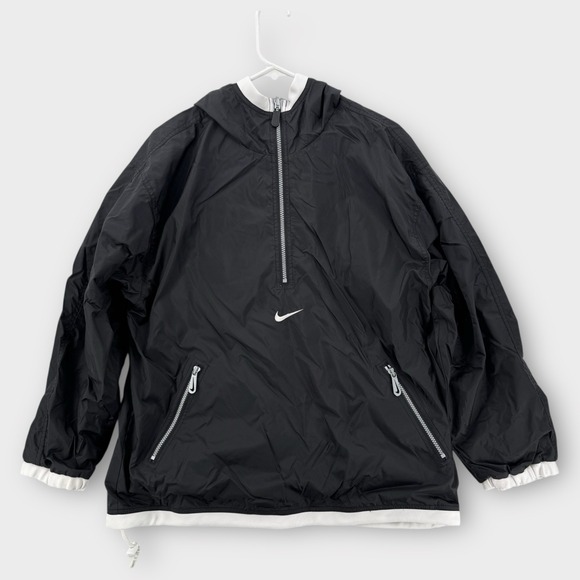 Nike Windbreaker Womens Medium Black White Center Swoosh Jacket Y2K 1/4 Zip - Picture 1 of 6